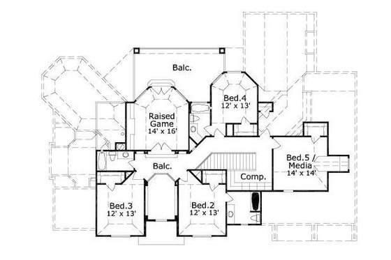 Floor Plan - Upper Floor for European House Plan #411-521 - 5 bed, 4.5 bath