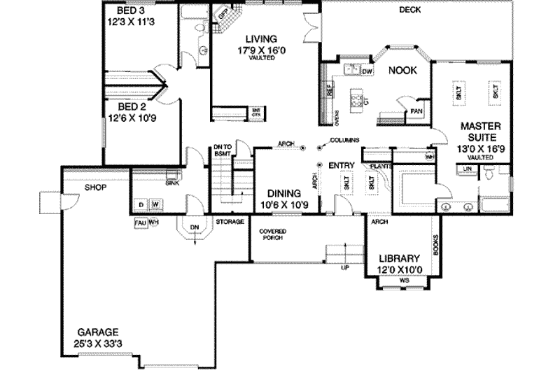 Home Plan - Floor Plan - Main Floor for Traditional House Plan #60-263 - 3 bed, 2 bath