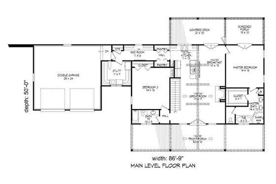 Floor Plan - Main Floor for Country House Plan #932-36 - 2 bed, 2 bath