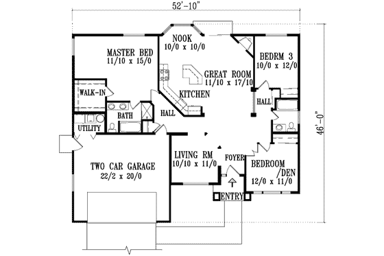 Floor Plan - Main Floor for Adobe / Southwestern House Plan #1-1297 - 3 bed, 2 bath
