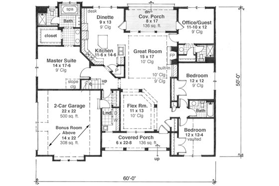 Floor Plan - Main Floor for Craftsman House Plan #51-511 - 4 bed, 3 bath