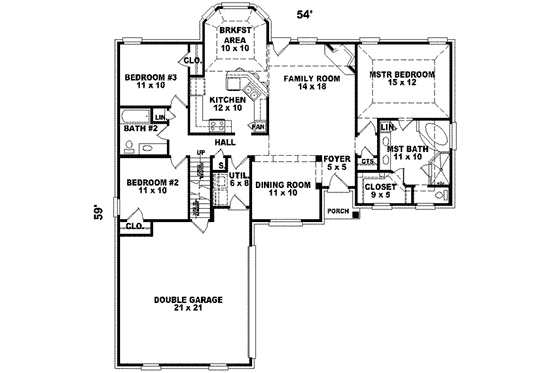 Floor Plan - Main Floor for Traditional House Plan #81-518 - 3 bed, 2 bath