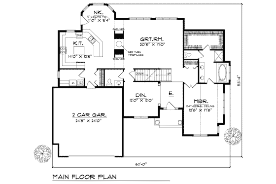 Floor Plan - Main Floor for Traditional House Plan #70-409 - 4 bed, 2.5 bath