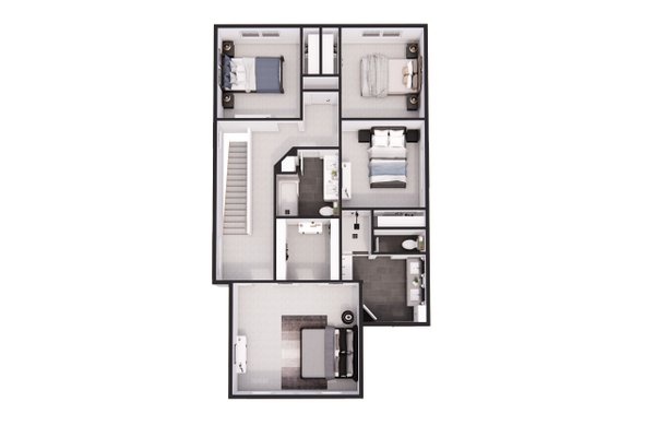 House Design - Floor Plan - Upper Floor 1 for Farmhouse House Plan #51-1518 - 4 bed, 2.5 bath