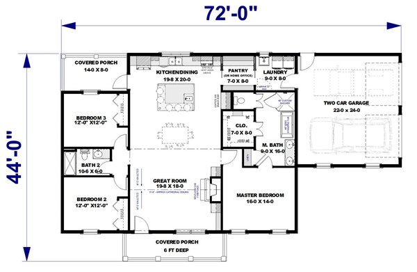 Farmhouse Floor Plan - Main Floor Plan #44-275