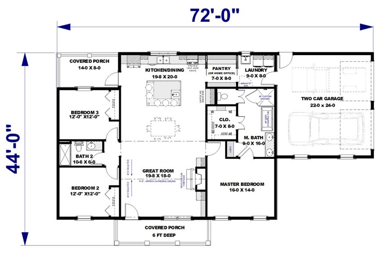 House Plan Design - Floor Plan - Main Floor for Farmhouse House Plan #44-275 - 3 bed, 2 bath