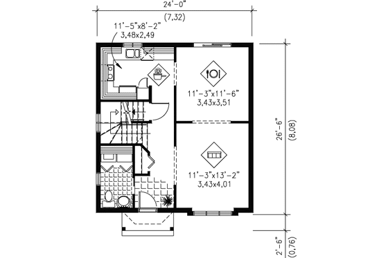 Floor Plan - Main Floor for Traditional House Plan #25-4032 - 3 bed, 1.5 bath