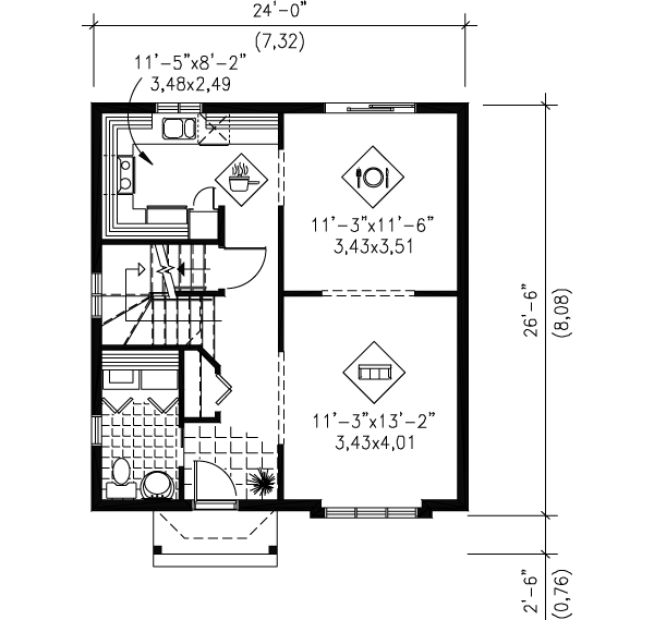 Floor Plan - Main Floor for Traditional House Plan #25-4032 - 3 bed, 1.5 bath