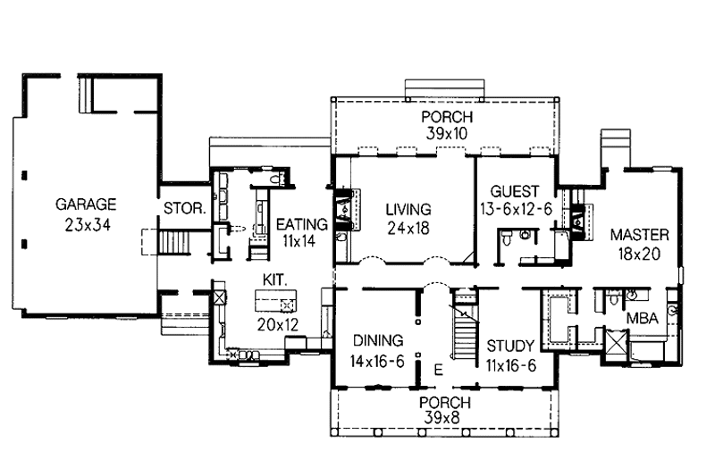 House Blueprint - Floor Plan - Main Floor for Colonial House Plan #15-320 - 4 bed, 4.5 bath