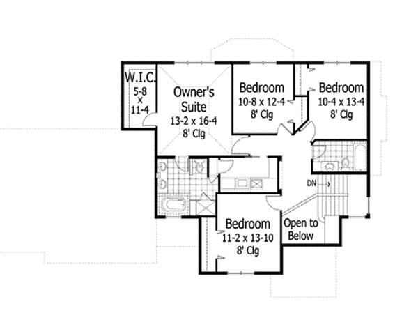 Architectural House Design - Traditional Floor Plan - Upper Floor Plan #51-1055