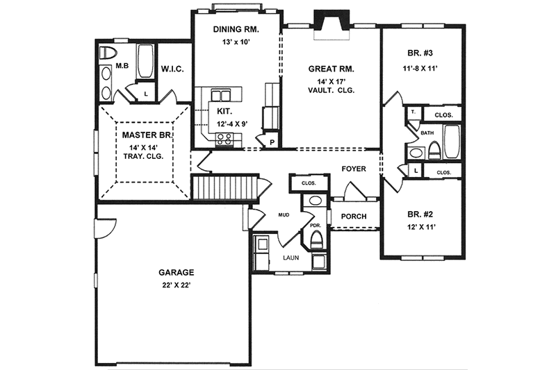 Architectural House Design - Floor Plan - Main Floor for Ranch House Plan #1001-46 - 3 bed, 2.5 bath