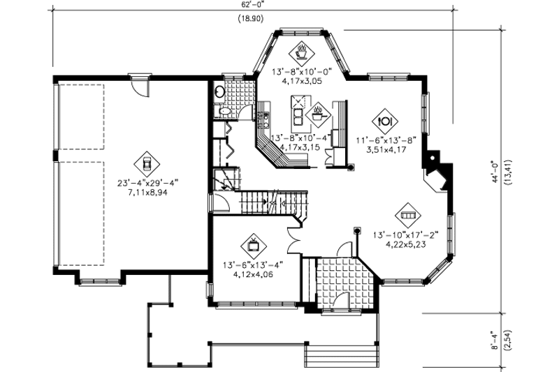 House Plan Design - Floor Plan - Main Floor for Traditional House Plan #25-234 - 3 bed, 2.5 bath