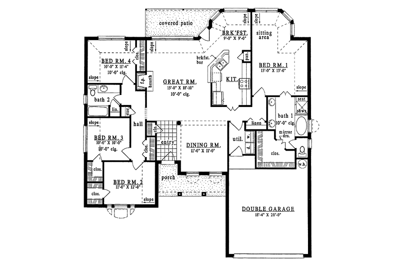 Dream House Plan - Floor Plan - Main Floor for Country House Plan #42-536 - 4 bed, 2 bath