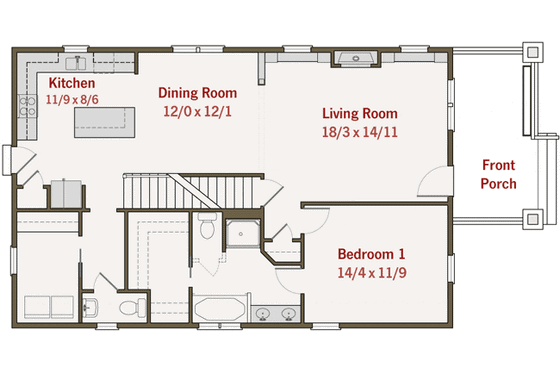 Floor Plan - Main Floor for Craftsman House Plan #461-10 - 3 bed, 2.5 bath