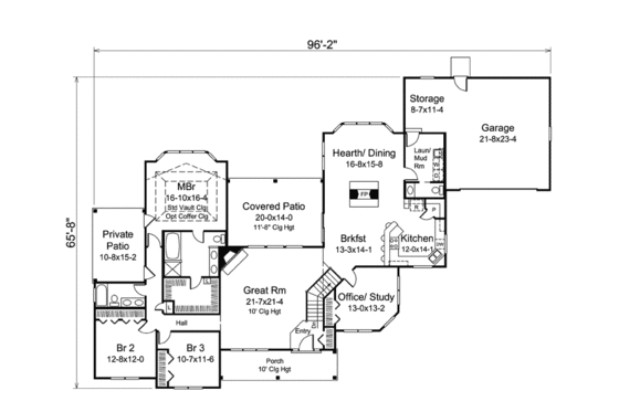 Floor Plan - Main Floor for Ranch House Plan #57-610 - 3 bed, 2.5 bath