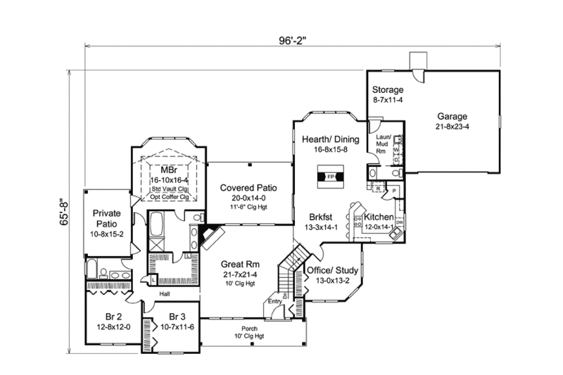 Architectural House Design - Floor Plan - Main Floor for Ranch House Plan #57-610 - 3 bed, 2.5 bath