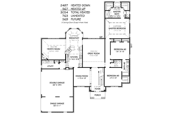 Floor Plan - Main Floor for Traditional House Plan #424-370 - 5 bed, 3.5 bath