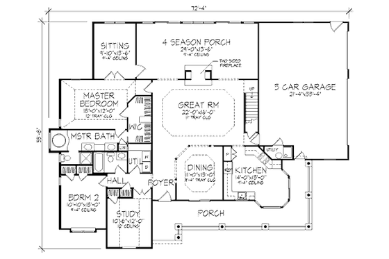 Floor Plan - Main Floor for Country House Plan #320-424 - 2 bed, 2 bath