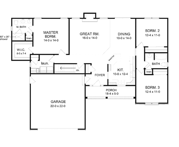 Architectural House Design - Ranch Floor Plan - Main Floor Plan #1010-24