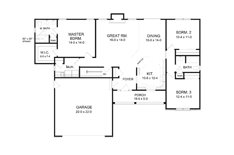 Dream House Plan - Floor Plan - Main Floor for Ranch House Plan #1010-24 - 3 bed, 2 bath