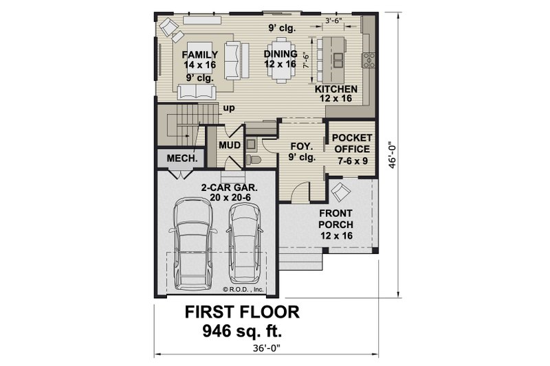 Architectural House Design - Floor Plan - Main Floor for Craftsman House Plan #51-1472 - 3 bed, 2.5 bath
