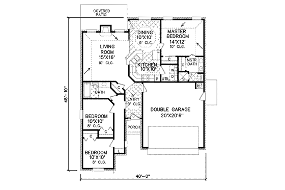 Floor Plan - Main Floor for Traditional House Plan #65-344 - 3 bed, 2 bath