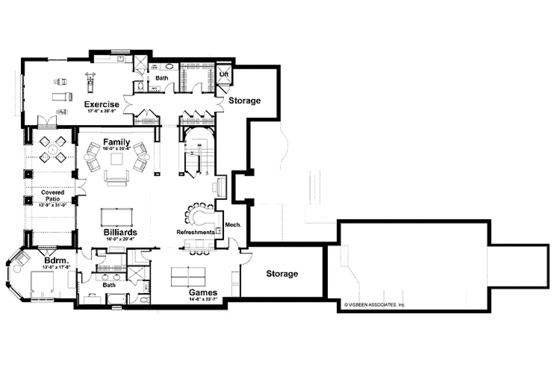 Floor Plan - Lower Floor for Country House Plan #928-166 - 3 bed, 4 bath