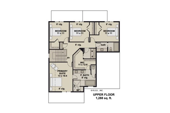Floor Plan - Upper Floor for Bungalow House Plan #51-1358 - 4 bed, 2.5 bath