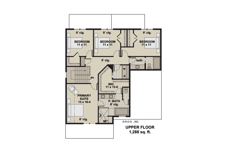 Architectural House Design - Floor Plan - Upper Floor for Bungalow House Plan #51-1358 - 4 bed, 2.5 bath