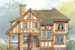 Home Plan - Exterior - Front Elevation for Tudor House Plan #429-319 - 2 bed, 2.5 bath