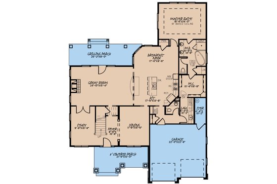 Floor Plan - Main Floor for Craftsman House Plan #923-230 - 3 bed, 3.5 bath