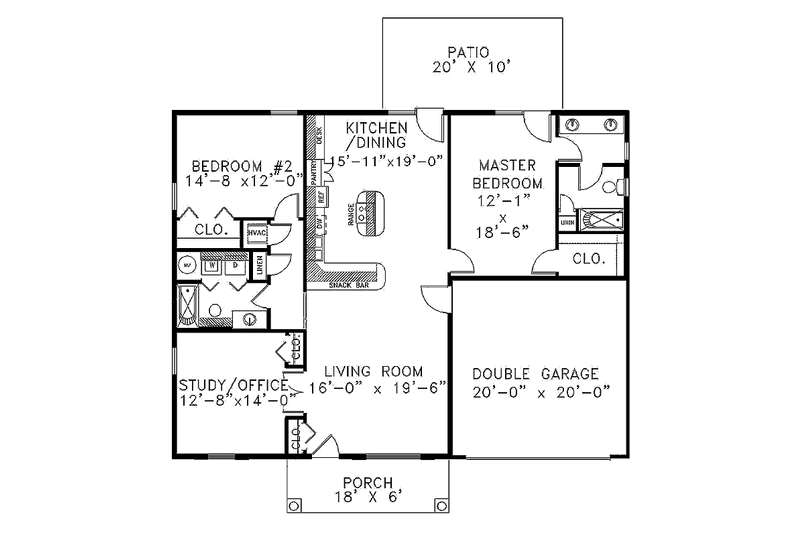 Dream House Plan - Floor Plan - Main Floor for Ranch House Plan #44-206 - 3 bed, 2 bath