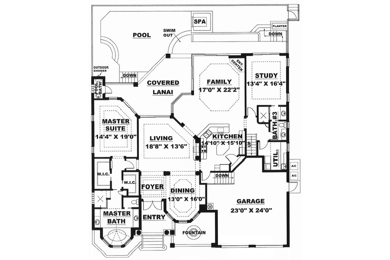 Home Plan - Floor Plan - Main Floor for Mediterranean House Plan #1017-126 - 4 bed, 4.5 bath