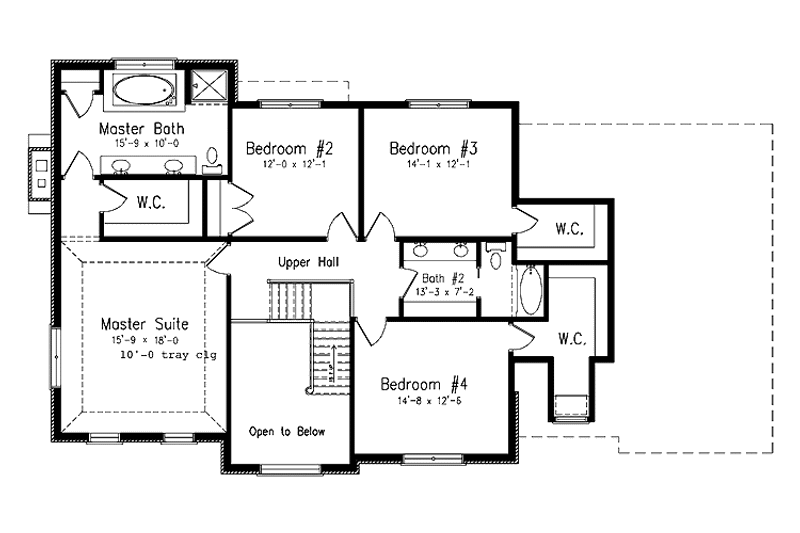 Dream House Plan - Floor Plan - Upper Floor for European House Plan #994-1 - 4 bed, 2.5 bath