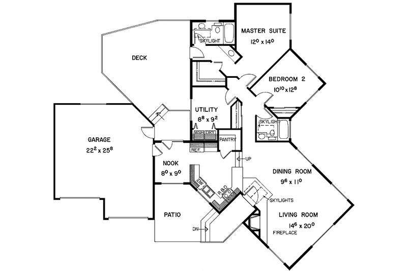 Dream House Plan - Floor Plan - Main Floor for Ranch House Plan #60-974 - 2 bed, 2 bath