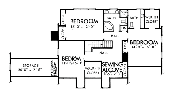 Architectural House Design - Colonial Floor Plan - Upper Floor Plan #320-1317