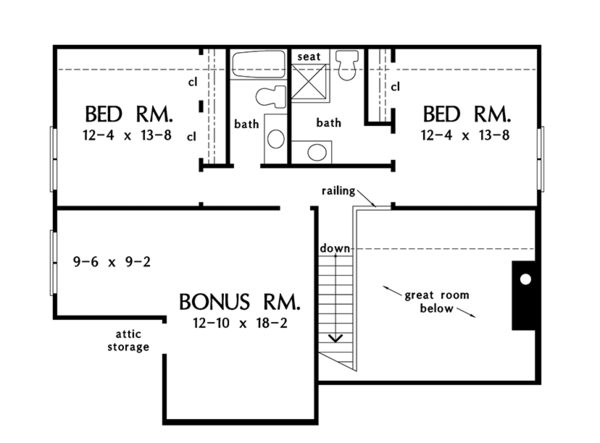 Architectural House Design - Colonial Floor Plan - Upper Floor Plan #929-989