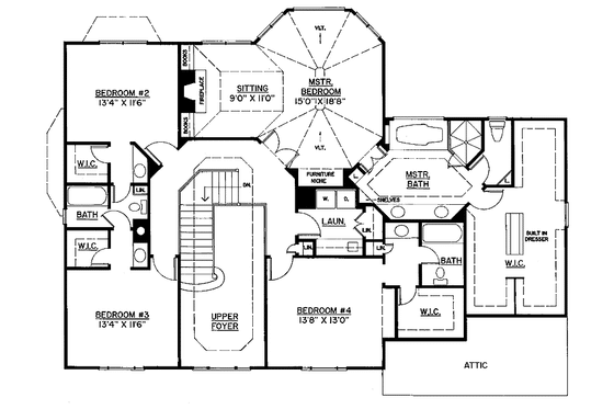 Floor Plan - Upper Floor for Classical House Plan #119-371 - 4 bed, 3.5 bath