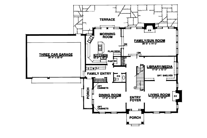 House Blueprint - Floor Plan - Main Floor for Classical House Plan #1016-22 - 4 bed, 3.5 bath