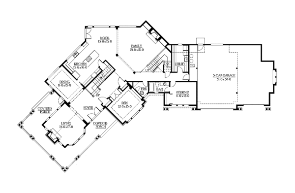 House Plan Design - Craftsman Floor Plan - Main Floor Plan #132-346