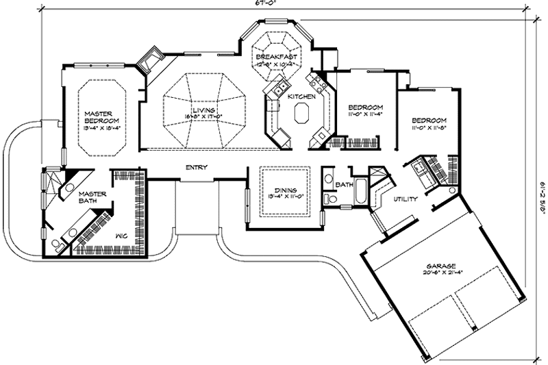 Home Plan - Floor Plan - Main Floor for Mediterranean House Plan #140-167 - 3 bed, 2 bath