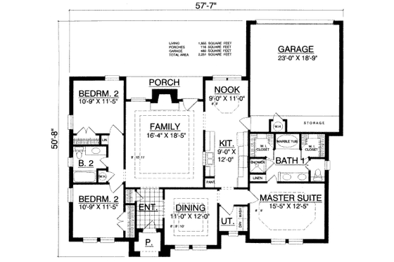 Floor Plan - Main Floor for Traditional House Plan #40-413 - 3 bed, 2 bath