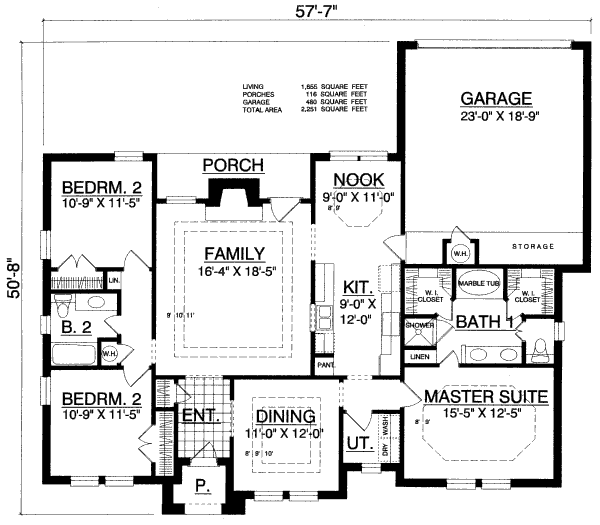 Floor Plan - Main Floor for Traditional House Plan #40-413 - 3 bed, 2 bath
