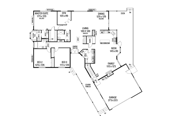 Floor Plan - Main Floor for Ranch House Plan #60-461 - 4 bed, 2 bath