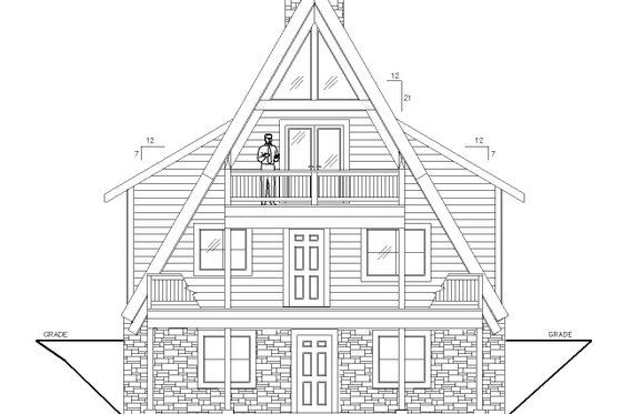 Exterior - Rear Elevation for Cabin House Plan #117-981 - 2 bed, 2 bath