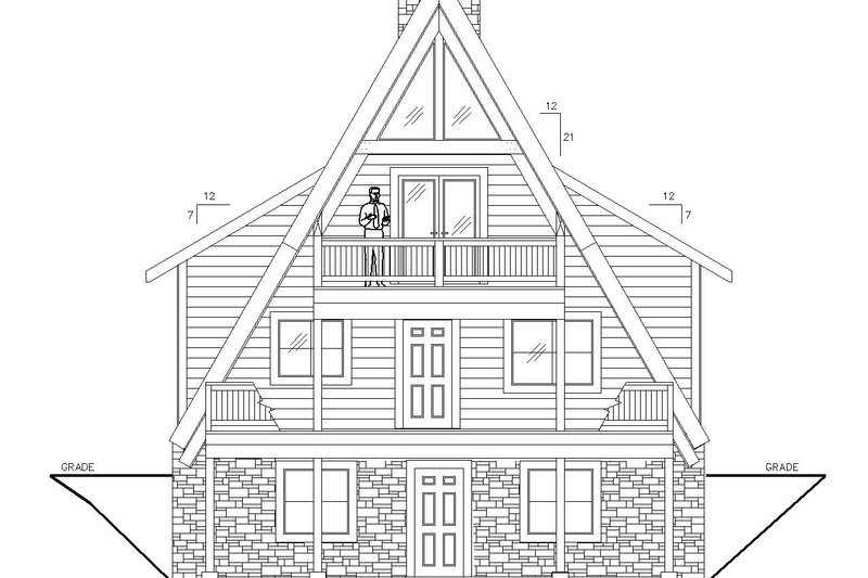 House Design - Exterior - Rear Elevation for Cabin House Plan #117-981 - 2 bed, 2 bath