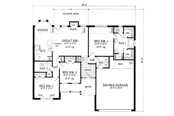 Floor Plan - Main Floor for Traditional House Plan #42-150 - 3 bed, 2 bath
