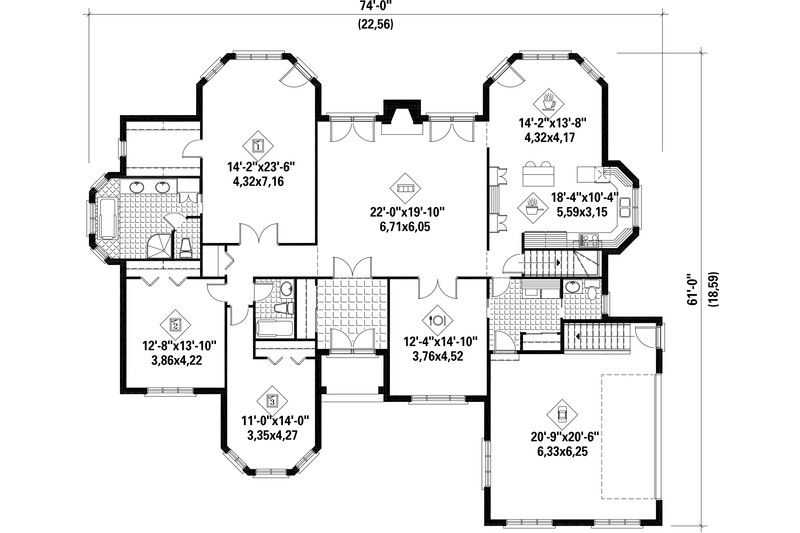 Home Plan - Floor Plan - Main Floor for European House Plan #25-4330 - 3 bed, 2 bath