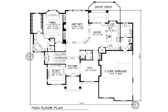 Floor Plan - Main Floor for European House Plan #70-545 - 4 bed, 3.5 bath