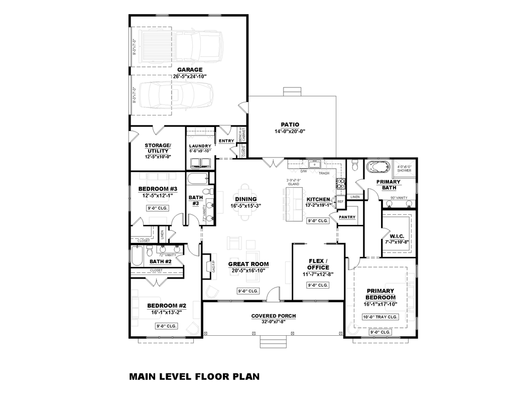 Floor Plan - Main Floor for Farmhouse House Plan #1117-51 - 3 bed, 3 bath